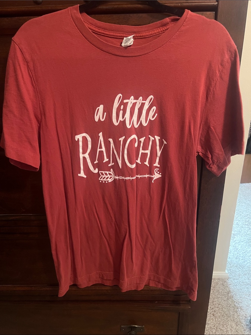 Bella Canvas Rust Short Sleeve Tee with White "a little RANCHY" Print